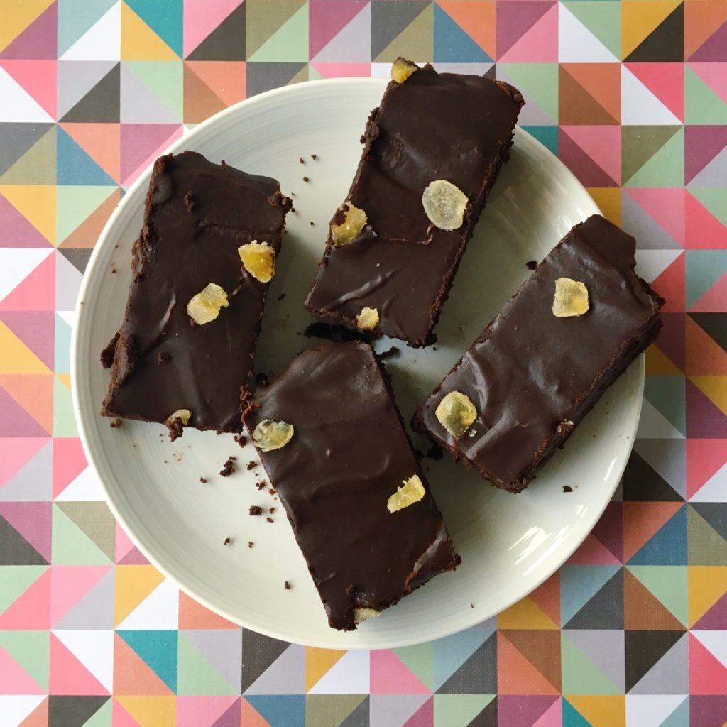 Chocolate gingerbread brownies with fudgy icing Hello! Hooray!