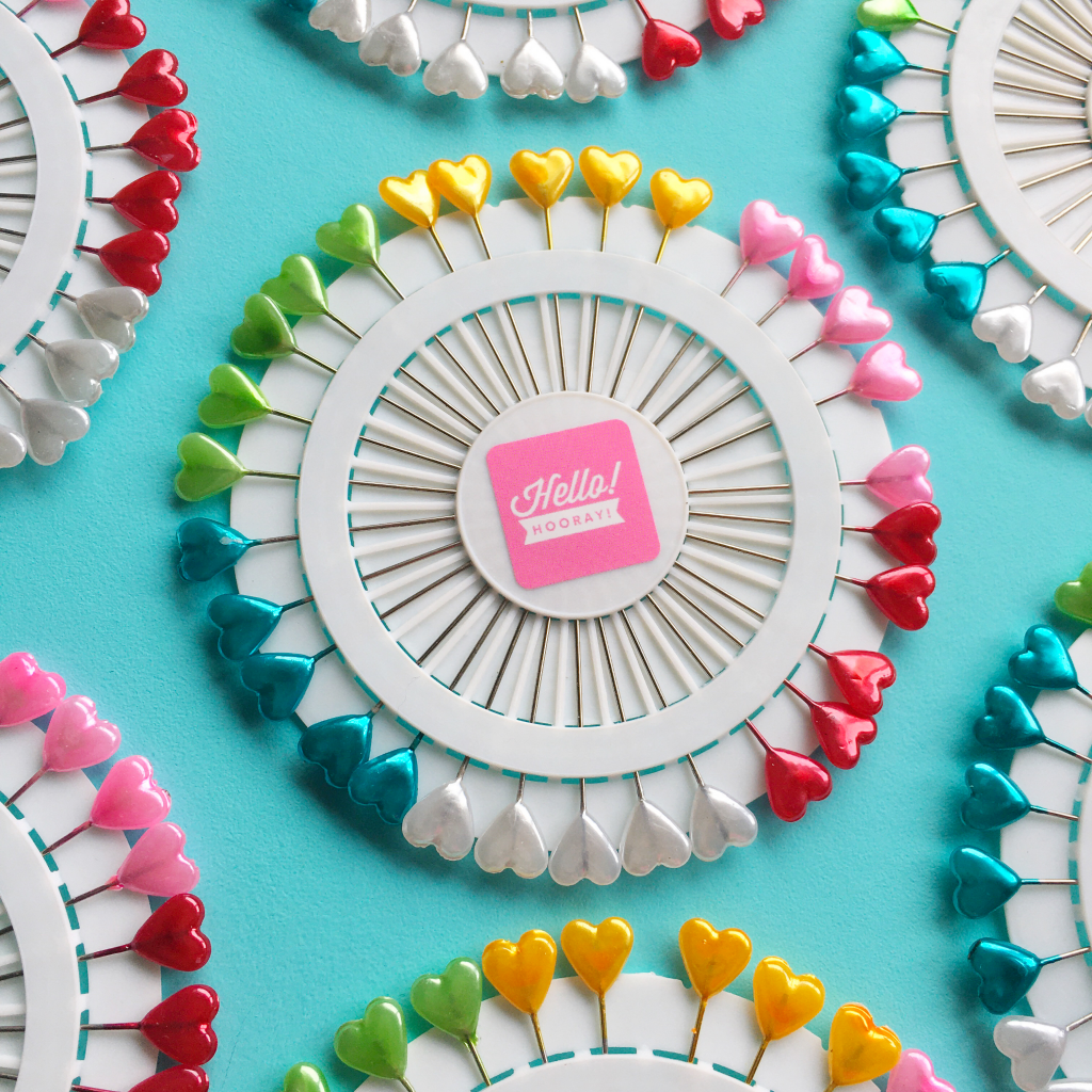 Heart shape extra long pin wheel Hello! Hooray!